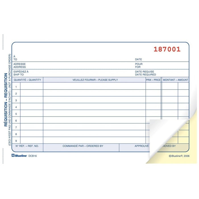 Blueline Requisitions - 50 Sheet(s) - 2 PartCarbonless Copy - 7.01" x 4.25" Form Size - Blue Cover