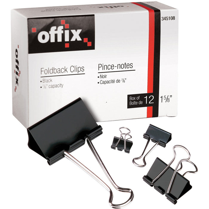 Offix Foldback Clips 2" (cap. 1") 1" Size Capacity - 12 / Box - Steel