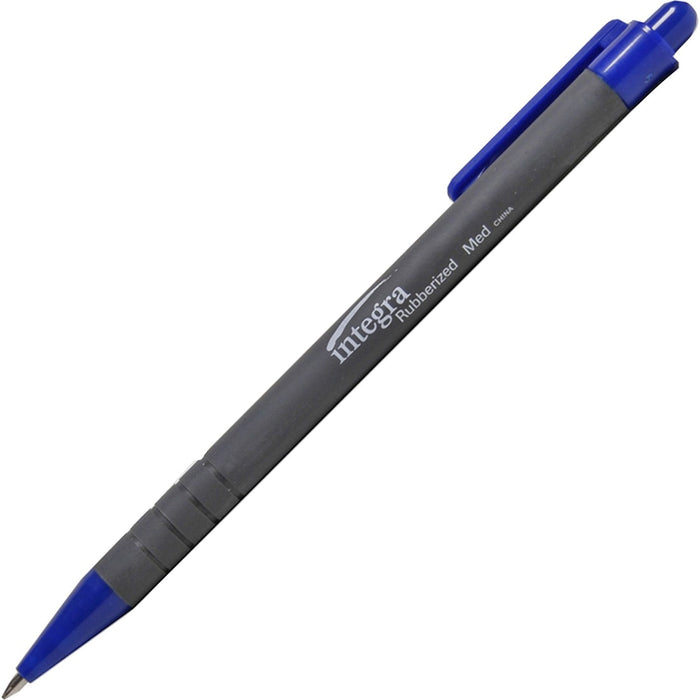 Integra Rubber Barrel Retractable Ballpoint Pens - Medium - BLUE