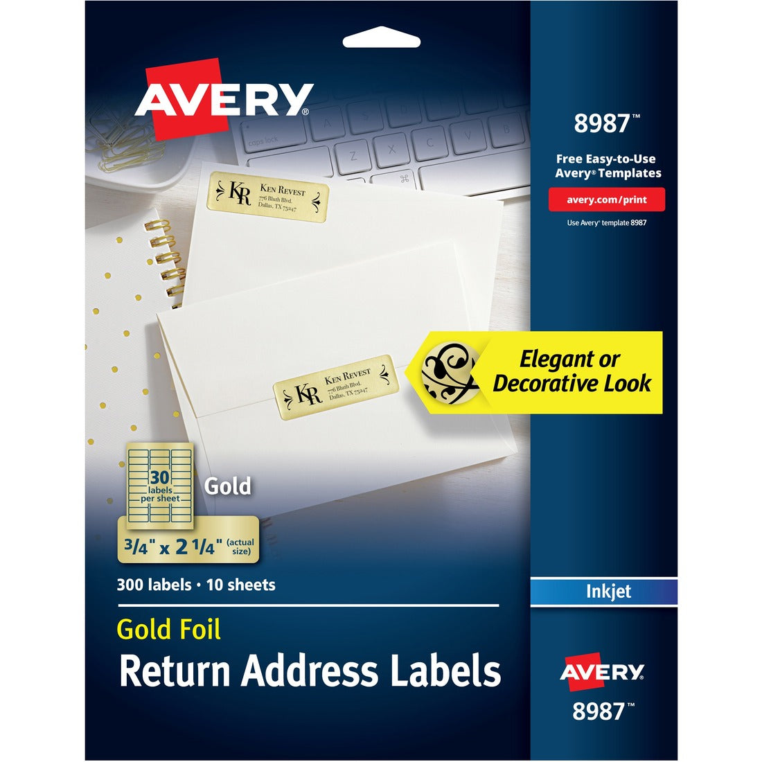 Averyreg; Foil Mailing Labels, Gold, 3/4