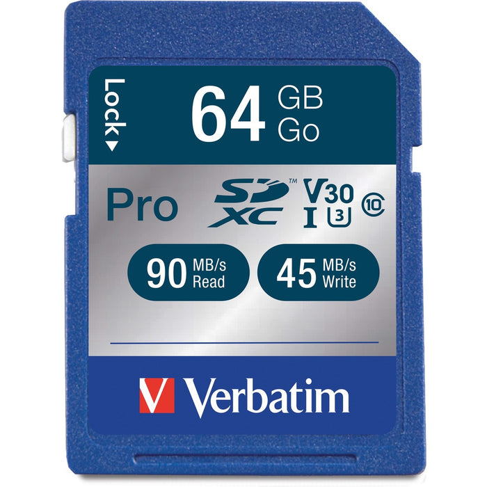 Verbatim 64GB Pro 600X SDXC Memory Card, UHS-I V30 U3 Class 10